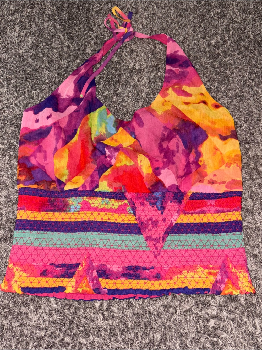 bebe Multicolor Halter Crop Top - Pink, Purple, Yellow, Red, Teal